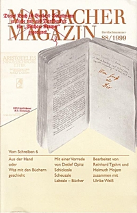 Buchcover: Marbacher Magazin 88/99. Vom Schreiben 6 - Aus der Hand oder Was mit den Büchern geschieht. Marbacher Institute, Marbach, 1999.