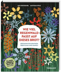 Buchcover: Ole Häntzschel / Matthias Stolz. Wie viel Regenwald passt auf dieses Brot? - Erstaunliche Grafiken über Klima und Umwelt (Ab 10 Jahre). Tessloff Verlag, Nürnberg, 2021.