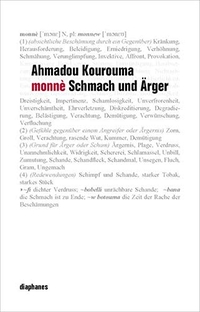 Buchcover: Ahmadou Kourouma. Monne. Schmach und Ärger - Roman. Diaphanes Verlag, Zürich, 2013.