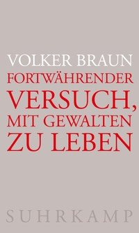 Buchcover: Volker Braun. Fortwährender Versuch, mit Gewalten zu leben. Suhrkamp Verlag, Berlin, 2024.