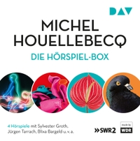 Buchcover: Michel Houellebecq. Die Hörspiel-Box - Hörspiele mit Sylvester Groth, Jürgen Tarrach, Blixa Bargeld u.v.a. (7 CDs). Der Audio Verlag (DAV), Berlin, 2019.