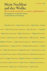 Buchcover: Matthias Göritz (Hg.) / Amalija Macek (Hg.). Mein Nachbar auf der Wolke - Slowenische Lyrik des 20. und 21. Jahrhunderts. Carl Hanser Verlag, München, 2023.